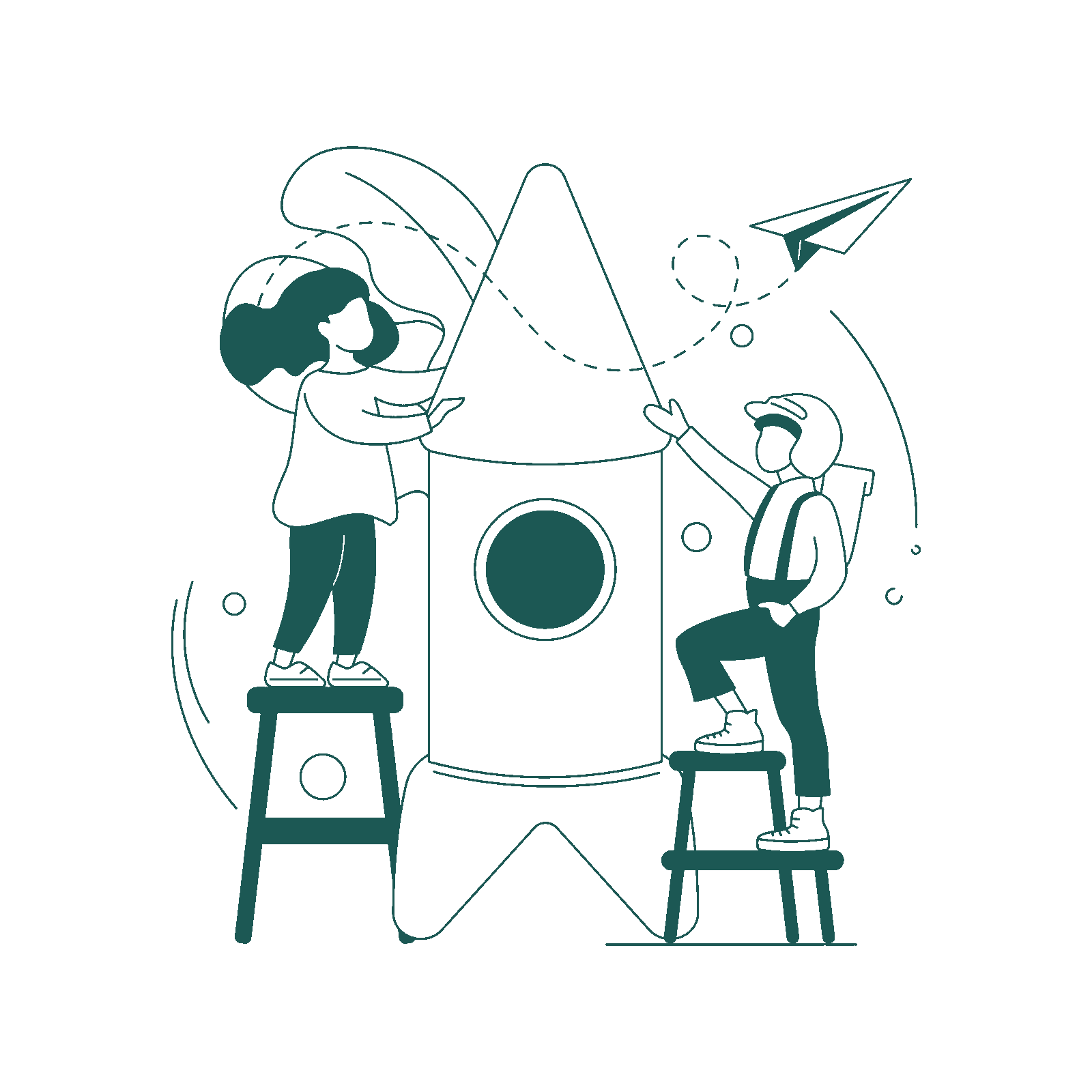 illustration verte d'une fusée avec des enfants représentant le service "préparez votre avenir"