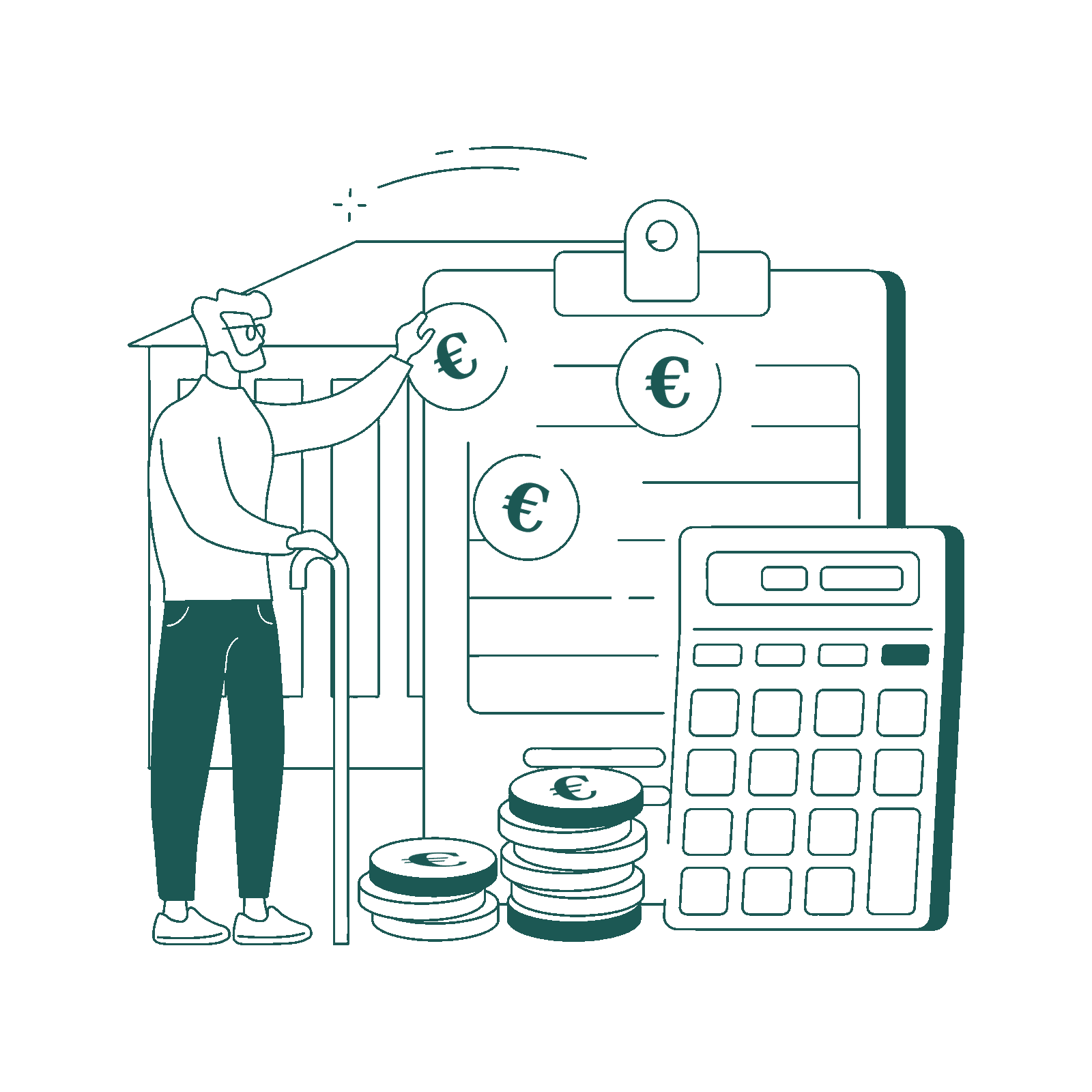 Illustration verte d’une personne âgée préparant sa retraite