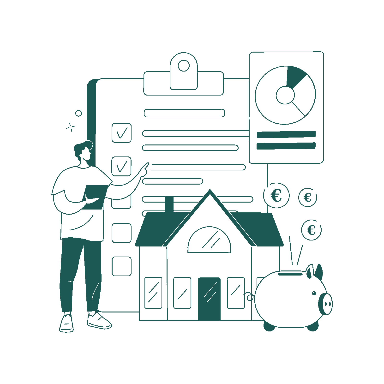 Illustration verte d’une personne investissant son patrimoine, en lien avec le service “Investir dans l’immobilier"